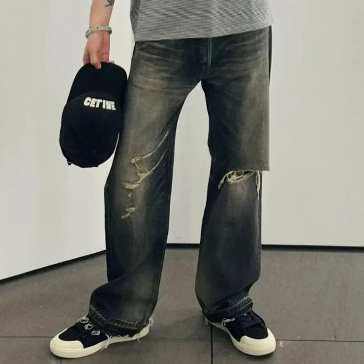 Black Washed Damaged Grunge Baggy Jeans