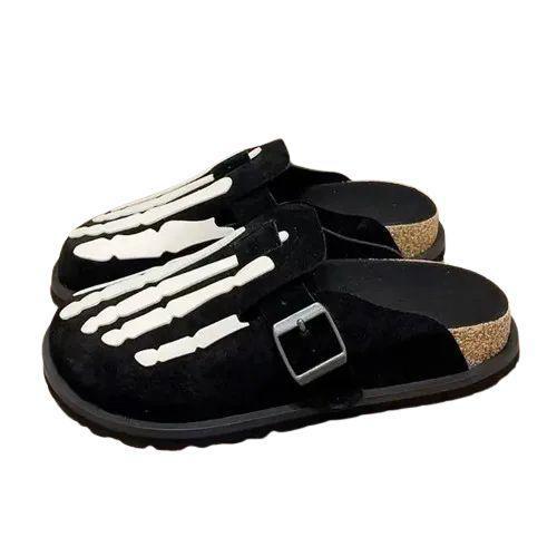 Nubuck Leather Skeleton Flat Slides Slippers