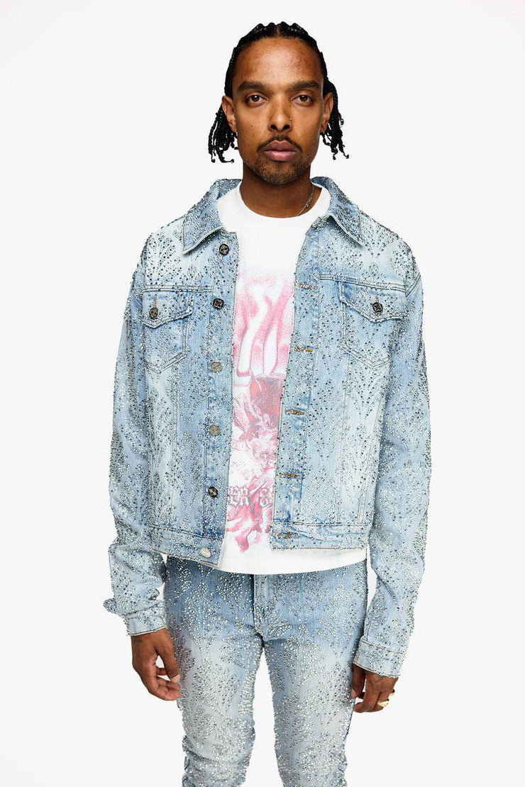 Aqua Blue Embellished Denim Jacket V2