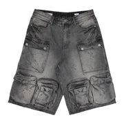 WASHED MULTI CARGO DENIM JORTS