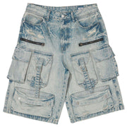 WASHED MULTI CARGO DENIM JORTS