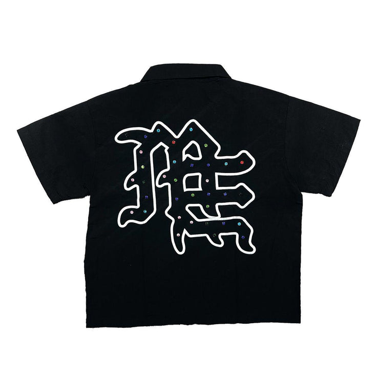 ME Rhinestone Nylon Zip Up Shirt