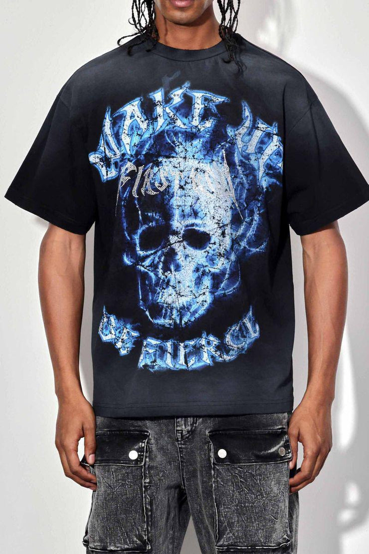 WAKE UP AND BE FIERCE FLAME SKULL WASHED TEE