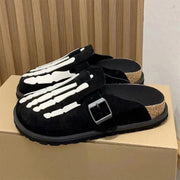 Nubuck Leather Skeleton Flat Slides Slippers
