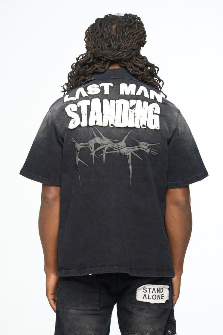 "LEFT STANDING" BLACK BUTTON UP