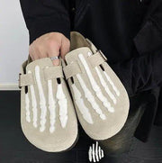 Nubuck Leather Skeleton Flat Slides Slippers