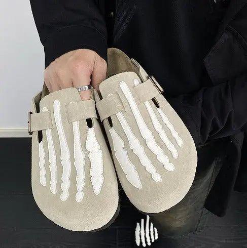 Nubuck Leather Skeleton Flat Slides Slippers