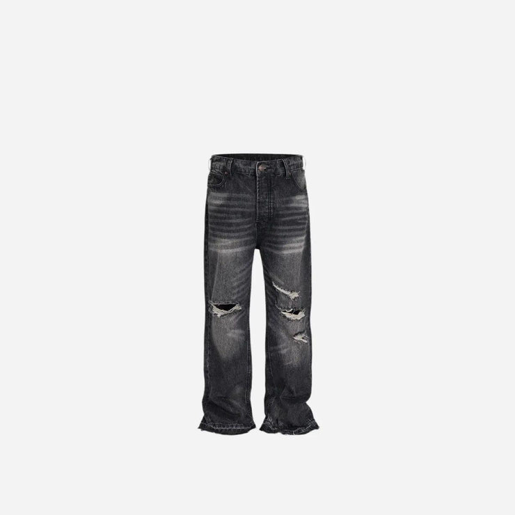 Black Washed Damaged Grunge Baggy Jeans