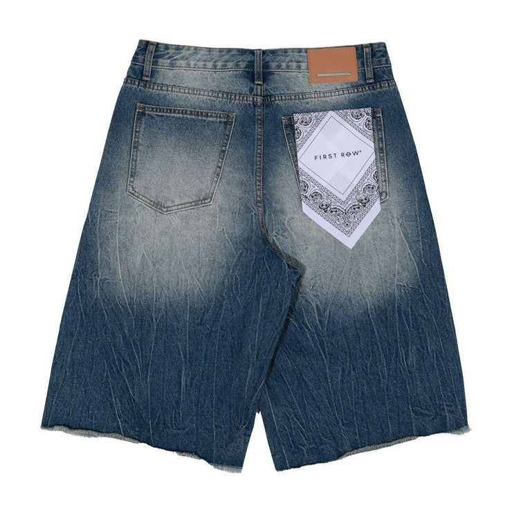 PATCHES CUT OFF PLAID DENIM JORTS