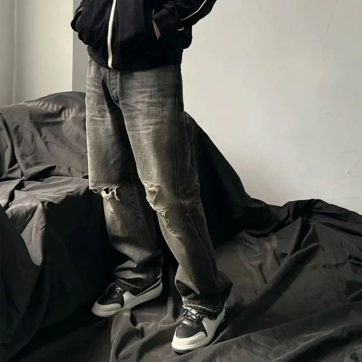 Black Washed Damaged Grunge Baggy Jeans