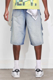 WASHED MULTI CARGO DENIM JORTS