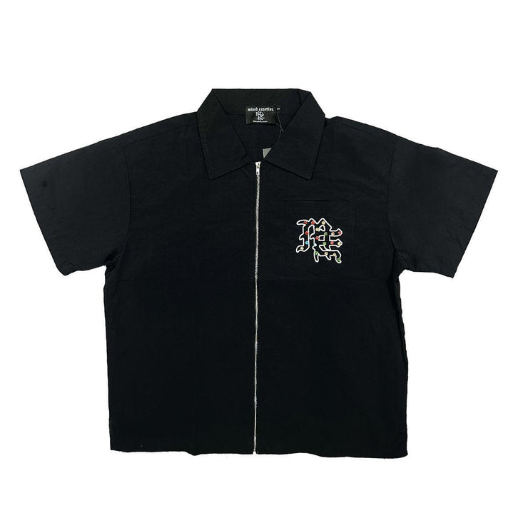 ME Rhinestone Nylon Zip Up Shirt